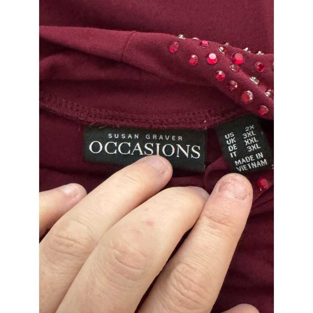 Susan Graver Occasions Top Women 2X Wine Liquid Knit Embellished Mock Neck - Picture 3 of 16